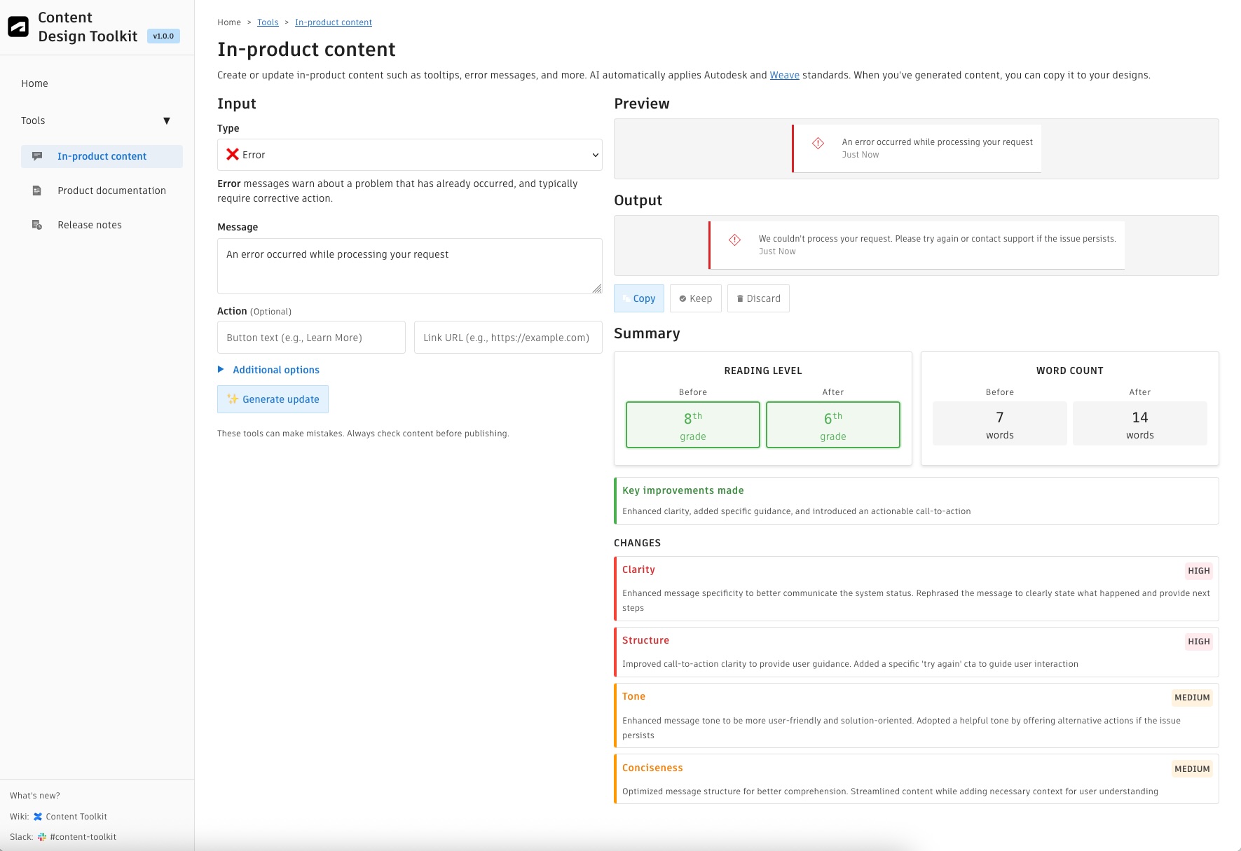 Results from the AI content toolkit